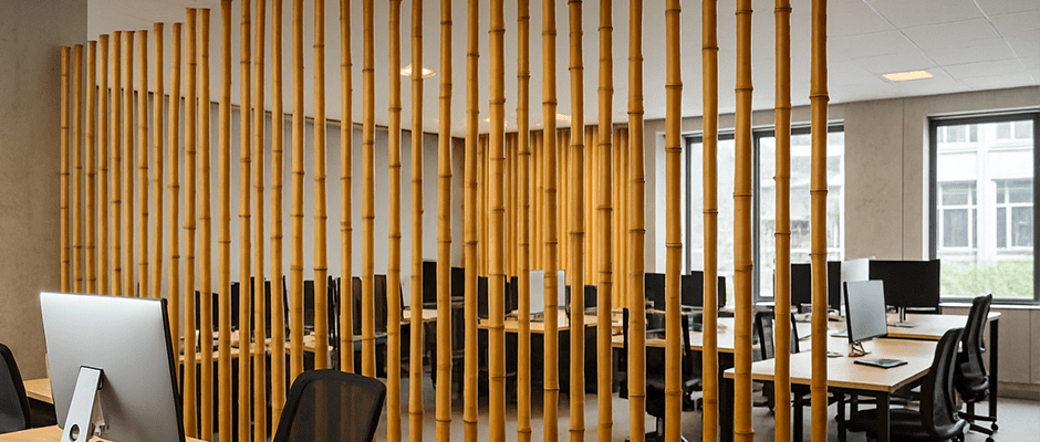 Bambú: valor funcional y estético en ambientes públicos a room divider with bamboo sticks