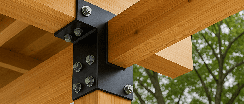 Unión metálica moderna de postes laminados en pórtico. Unión metálica moderna de postes laminados en pórtico.