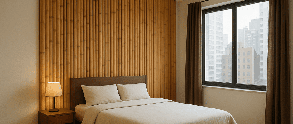 a bed with pillows and a window in a room