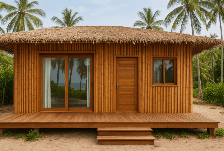 Casa de playa con materiales de bambú