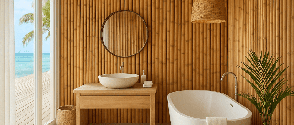Diseño y materiales: consideraciones prácticas Casa de playa con revestimientos de bambú